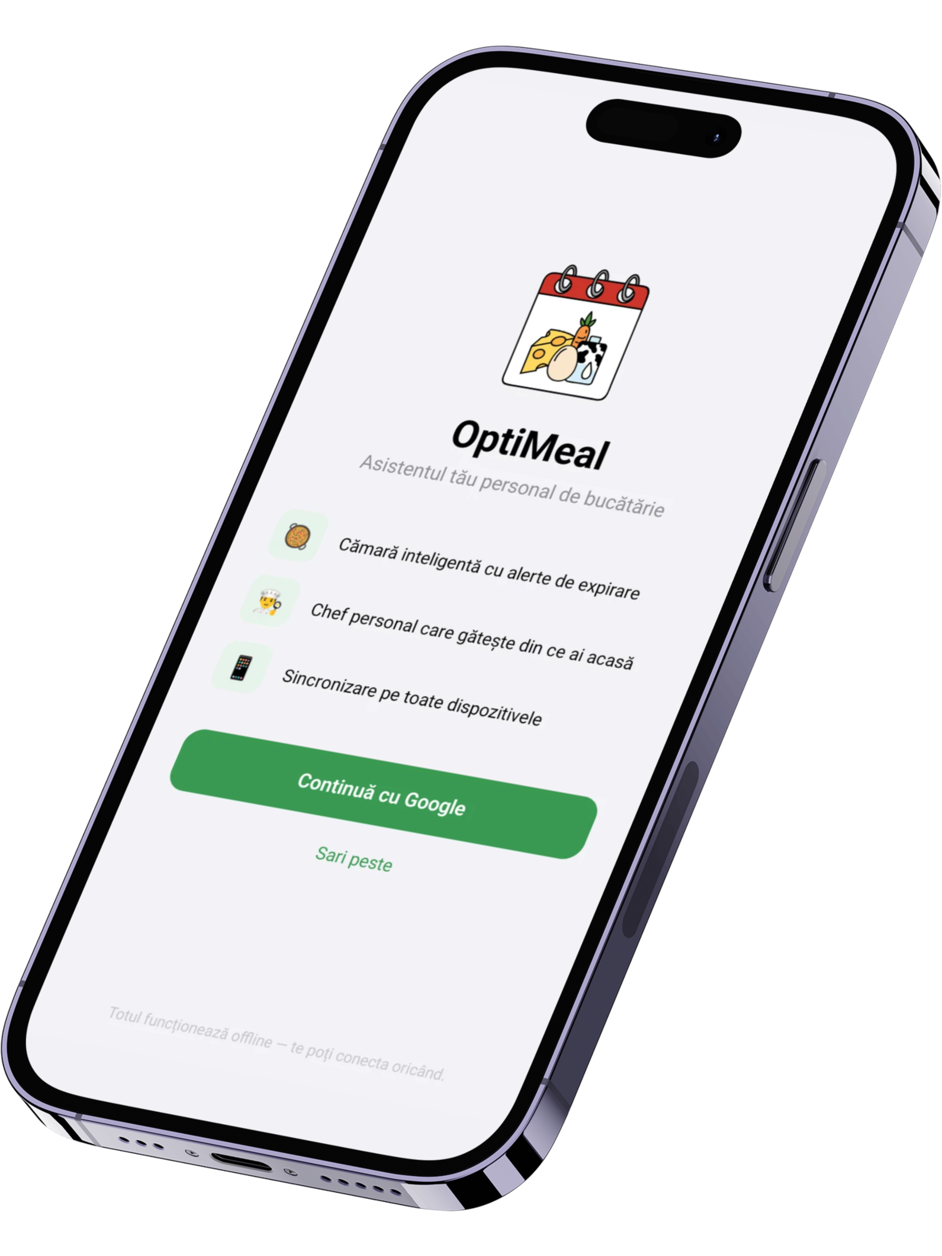 Aplicația OptiMeal pe iPhone